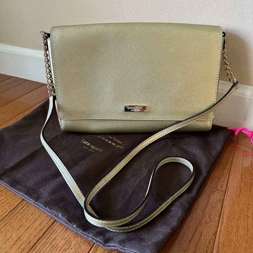 Kate Spade New York Alex Tildon Gold Metallic Saffiano Leather Crossbody Purse